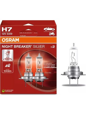 Osram 12V H7 Ampul 55W +%100 Parlak Işık +130 Metre Fazla Görüş Nıght Breke Sılver (2 Ad)