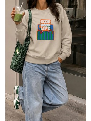 Monila Kadın Premium Kumaş 3 Iplik Şardonlu Baskılı Sweatshirt