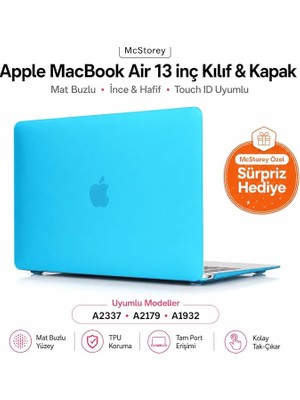 Bemy Ticaret MacBook Air M1 Kılıf A2337 Uyumlu 13 Inç Mat Sert Kılıf A2179 A1932 Parmak Izi Bırakmayan Koruyucu Hard Case Kapak Açık Mavi