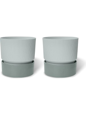 Bemy Ticaret Saksı Dekoratif Tabaklı Çiçek Kaktüs Saksısı Mat Plastik (2 Adet, Gri, 2 Litre)