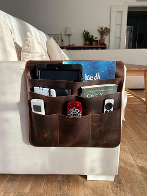 LWA Leather Deri Koltuk Kolçak Düzenleyici, Dergiler, Tabletler, Uzaktan Kumandalar, Kitaplar ve Aksesuarlar Için 6 Cepli El Yapımı
