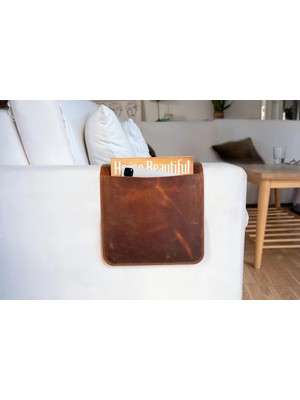 LWA Leather Deri Koltuk Kolçak Düzenleyici, Dergiler, Tabletler, Uzaktan Kumandalar, Kitaplar ve Aksesuarlar Için El Yapımı Astarlı Büyük Boy
