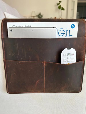 LWA Leather Deri Koltuk Kolçak Düzenleyici, Dergiler, Tabletler, Uzaktan Kumandalar, Kitaplar ve Aksesuarlar Için 3 Cepli El Yapımı Büyük Boy