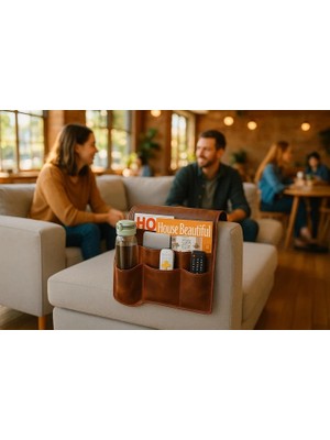 LWA Leather Deri Koltuk Kolçak Düzenleyici, Dergiler, Tabletler, Uzaktan Kumandalar, Kitaplar ve Aksesuarlar Için 5 Cepli El Yapımı