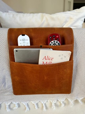 LWA Leather Deri Koltuk Kolçak Düzenleyici, Dergiler, Tabletler, Uzaktan Kumandalar, Kitaplar ve Aksesuarlar Için 3 Cepli El Yapımı  Standart