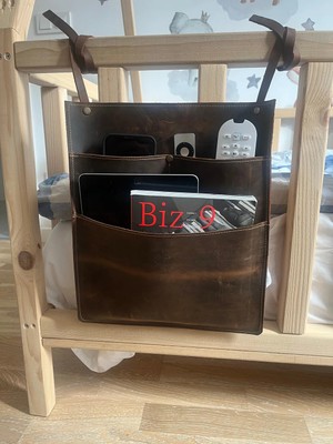 LWA Leather Deri Komodin Saklama Düzenleyici, El Yapımı Deri Saklama Düzenleyici, Dergiler, Kitaplar ve Aksesuarlar Için 3 Cepli