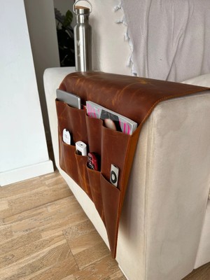 LWA Leather Deri Koltuk Kolçak Düzenleyici, Dergiler, Tabletler, Uzaktan Kumandalar, Kitaplar ve Aksesuarlar Için 7 Cepli El Yapımı