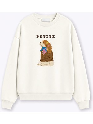 Monila Kadın Premium Kumaş 3 Iplik Şardonlu Köpek Baskılı Sweatshirt
