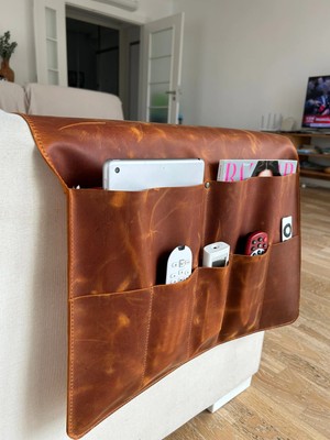 LWA Leather Deri Koltuk Kolçak Düzenleyici, Dergiler, Tabletler, Uzaktan Kumandalar, Kitaplar ve Aksesuarlar Için 7 Cepli El Yapımı