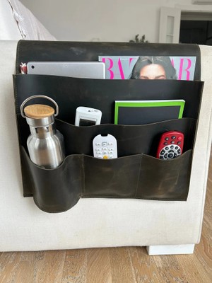 LWA Leather Deri Koltuk Kolçak Düzenleyici, Dergiler, Tabletler, Uzaktan Kumandalar, Kitaplar ve Aksesuarlar Için 5 Cepli El Yapımı