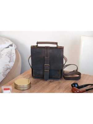 LWA Leather Eskitilmiş Deri Boru Şeklinde Postacı Çantaları, El Yapımı Boru Şeklinde Omuz Çantaları 6 Borulu