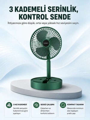 Dorasan Taşınabilir Katlanabilir Mini Fan 3 Kademeli Şarj Edilebilir