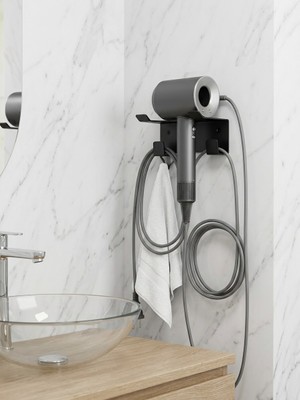 Eyzo Home Saç Kurutma Makinesi Standı Siyah Metal ve Paslanmaz