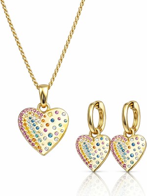 Defne Silver Kalp Kolye Küpe Set