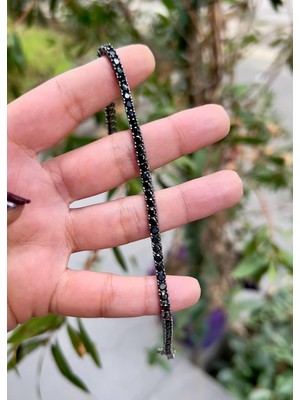 Defne Silver Siyah Suyolu Bileklik 3 mm 21 cm