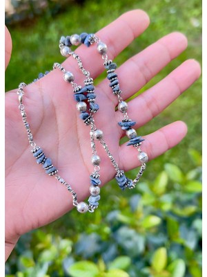 Defne Silver Vintage Sodalit Taşlı Kolye