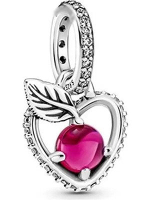 Defne Silver Sallantılı Pembe Taşlı Kalp Charm