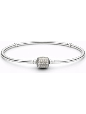 Defne Silver Taşlı Silindir Kilitli Charm Takılan Bileklik