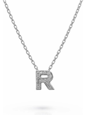 Defne Silver R Minimal Harf Kolye