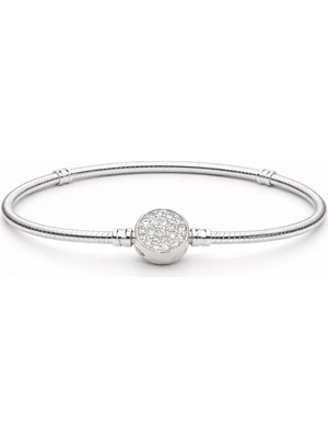 Defne Silver Taşlı Yuvarlak Kilitli Charm Takılan Bileklik