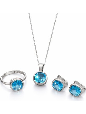 Defne Silver Aqua Mavi 3lü Set