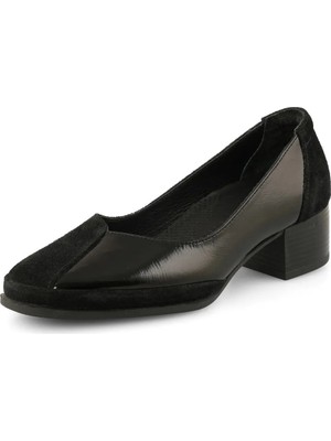 Mammamia D26KA-7090-B Kadın Hakiki Deri 4 cm Kalın Topuklu Casual Ayakkabı Siyah Rugan