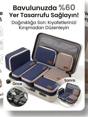 Nubajka 4'lü Organizer Seti | Seyahat ve Bavul Düzenleyici | Taşıma Çantası ve  Gözlük Kılıfı Hediyeli | Lacivert