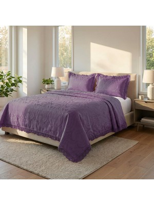 Finezza Tulip Polyester Pamuk Şönil Mürdüm Yatak Örtüsü Çift Kişilik 3 Parça - 1447