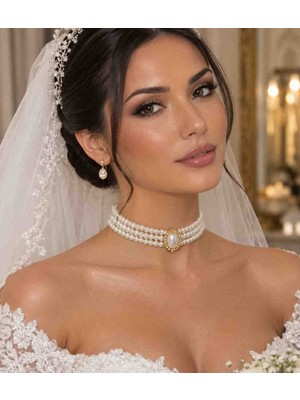 Ayancık Kids Bayan Gelinlik Gold Model Choker Cam Incili Kolye Özel Tasarım