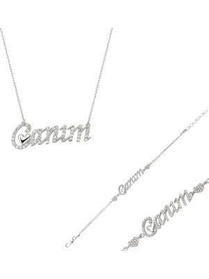 925 Ayar Gümüş Canım Yazılı Kalp Set