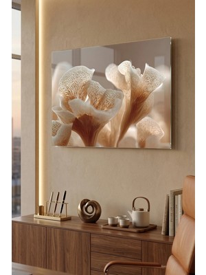 Mgi Design Kırılmaz Cam Tablo   (Kalın) - Ev Işyeri Duvar Dekorasyonu - Soyut Çiçek Tasarımlar (Yatay) - Botanik Floral Renkli Canlı Ofis Salon Koridor Temperli Uv Baskılı Hediyelik