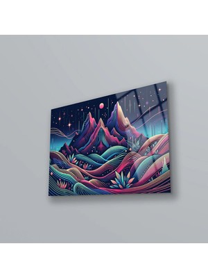 Mgi Design Soyut Dağ Cam Tablo | Modern Sanat Tablosu | Canlı Renkli Baskı | Salon ve Oturma Odası | Anlamlı Hediye Seçeneği | Kolay Montaj Askılı