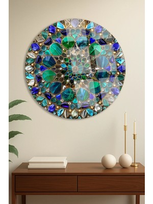Mgi Design Vitray Deniz Taş Efekti Yuvarlak Cam Tablo | Modern Duvar Dekoru | Uv Baskılı Canlı Renkler | Ev ve Iş Yeri | Yeni Ev Hediyesi | 4mm Kırılmaz Cam