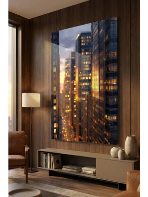 Mgi Design Kırılmaz Cam Tablo   (Kalın) - Ev Işyeri Duvar Dekorasyonu - Soyut Bina Tasarımlar (Dikey) - Mimari Şehir Silüet Canlı Salon Mutfak Temperli Uv Baskılı Hediyelik