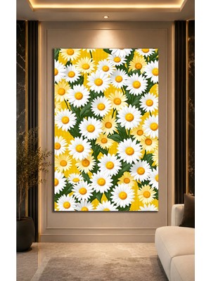Mgi Design Papatya Çiçekleri Sarı Zeminli Papatya Desenli Cam Tablo | Modern Duvar Dekoru | Uv Baskılı Canlı Renkler | Kafe ve Ofis Için | Yeni Ev Hediyesi