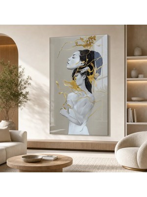 Mgi Design Altın Figürler Cam Tablo | Modern Sanat Tablosu | Uv Baskılı Canlı Renkler | Ev ve Iş Yeri | Anlamlı Hediye Seçeneği | Kolay Montaj Askılı