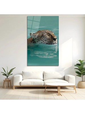 Mgi Design Leopard Temalı Turkuaz Su Efektli Modern Dekoratif Cam Tablo Dekoratif Duvar Tablosu Modern Salon Duvar Dekoru Oturma Odası Yatak Odası Tablosu 4mm Temperli Cam Tablo Lüks Ev Dekorasyonu Duvar Sanatı