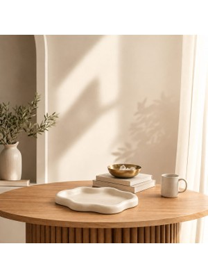 Hediyelik Bulut Tabak Takılık Dalgalı Amorf Dekoratif Tepsi Mum Altlığı ve Takı Tepsisi Seti - Ada Çayı Yeşili (20-25 Adet Kalp Obje & Tealight Mum Hediyeli)