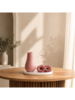 3'lü Modern Set Seramik Görünümlü Mutfak Bahçe Dekorasyonu Için Şık Tabaklı Minimal Ev Dekorasyon Çiceklik Papatya Figürlü Vazo 18 cm - Minimal ve Zarif Vazo Modeli