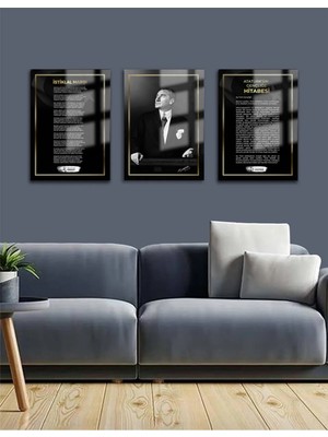 Mgi Design Atatürk 3'lü Atatürk Istiklal Marşı Gençliğe Cam Tablo | Sanatsal Duvar Dekoru | Canlı Renkli Baskı | Mutfak ve Yemek Alanı | Sevdiklerinize Hediyelik