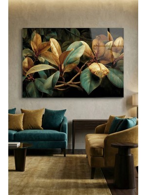 Mgi Design Kırılmaz Cam Tablo   (Kalın) - Ev Işyeri Duvar Dekorasyonu - Soyut Çiçek Tasarımlar (Yatay) - Botanik Floral Renkli Canlı Ofis Salon Koridor Temperli Uv Baskılı Hediyelik