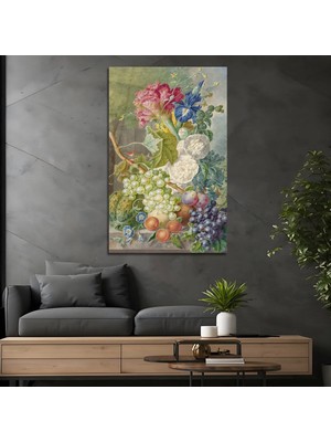 Mgi Design Çiçekler ve Meyvelerle Natürmort I Cam Tablo, Ünlü Ressam Klasik Sanat Temperli Cam Duvar Tablosu, Uv Baskılı Salon Ofis Duvar Dekoru, Modern Sanatsal Dekoratif Hediyelik