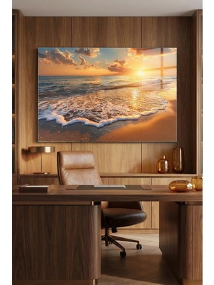 Mgi Design Kırılmaz Cam Tablo   (Kalın) - Ev Işyeri Duvar Dekorasyonu – Manzara Deniz Güneş (Yatay) - Kıyı Gün Batımı Huzur Sıcak Salon Yatak Odası Temperli Uv Baskılı Hediyelik
