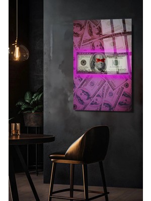 Mgi Design Neon Işık Konsept Dolar Cam Tablo | Şık Duvar Tablosu | Canlı Renkli Baskı | Mutfak ve Yemek Alanı | Ev Hediyesi | Parlak Cam Yüzey