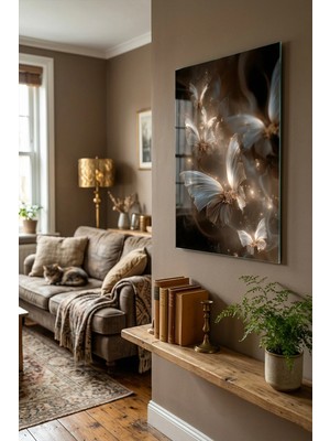 Mgi Design Kırılmaz Cam Tablo   (Kalın) - Ev Işyeri Duvar Dekorasyonu - Soyut Kelebek Tasarımlar (Dikey) - Kanat Doğa Zarif Renkli Yatak Odası Salon Antre Temperli Uv Baskılı
