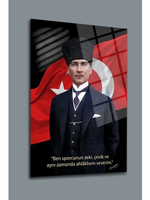 Mgi Design Atatürk Cam Tablo | Sanatsal Duvar Dekoru | Solmayan Canlı Renkler | Mutfak ve Yemek Alanı | Sevdiklerinize Hediyelik | Dayanıklı Cam Yapı