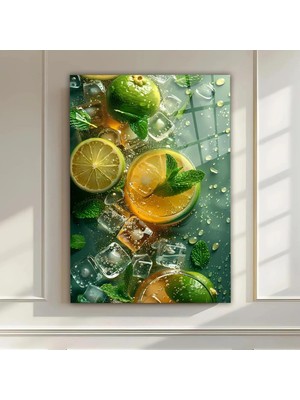 Mgi Design Buz ve Limon Detaylı Cam Tablo – Mutfak & Bar Dekorasyonu | Mutfak ve Kafe Temalı Dekoratif Duvar Tablosu, Mutfak, Kafe ve Restoran Dekoru,