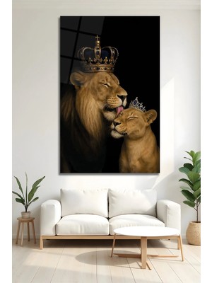 Mgi Design King Queen Aslan Temalı Lüks Duvar Dekorutemperli Cam Tablo Modern Salon Duvar Dekoru Oturma Odası Yatak Odası Tablosu 4mm Temperli Cam Tablo Lüks Ev Dekorasyonu Duvar Sanatı Büyük Boy Tablo Modelleri
