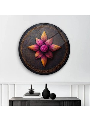 Mgi Design Lotus Çiçeği Yuvarlak Cam Tablo | Modern Duvar Dekoru | Parlak ve Net Görüntü | Yatak Odası ve Antre | Yeni Ev Hediyesi | 4mm Kırılmaz Cam