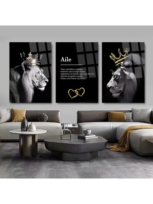 Mgi Design Lü Aslan Ailesi Anne Aslan ve Cam Tablo | Dekoratif Duvar Tablosu | Canlı Renkli Baskı | Ofis ve Çalışma Odası | Doğum Günü Hediyesi